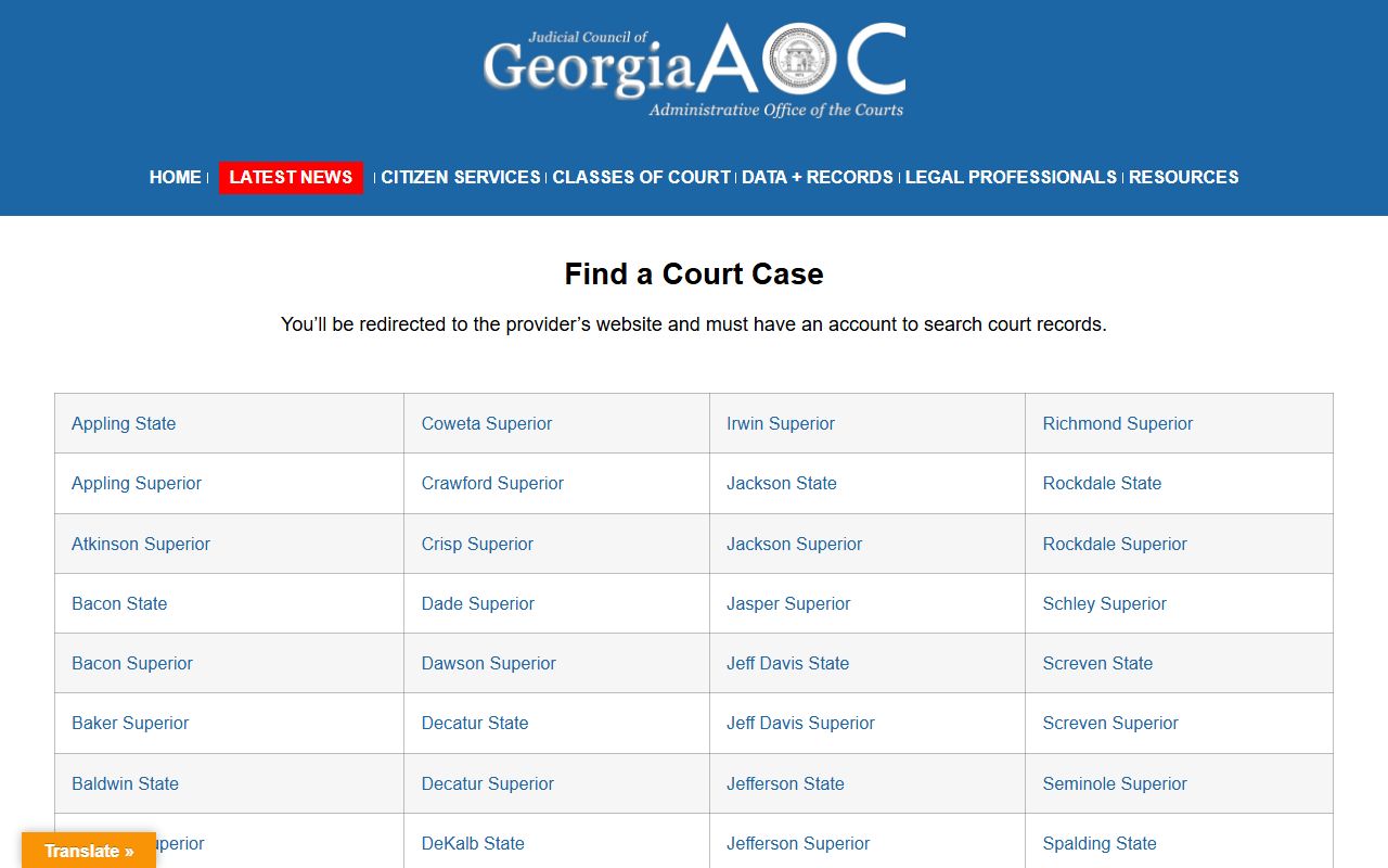 Seminole County court records Georgia Courts e-access listing