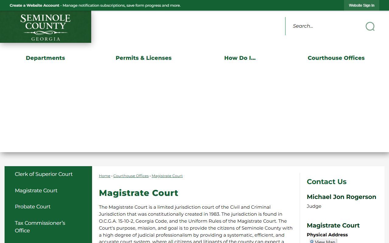 Seminole County court records Magistrate Court page
