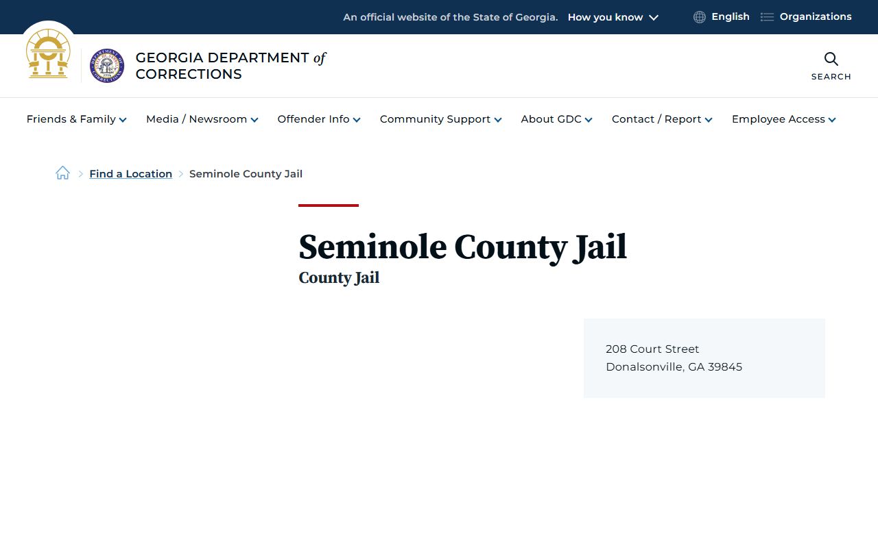 Seminole County inmate records GDC jail location