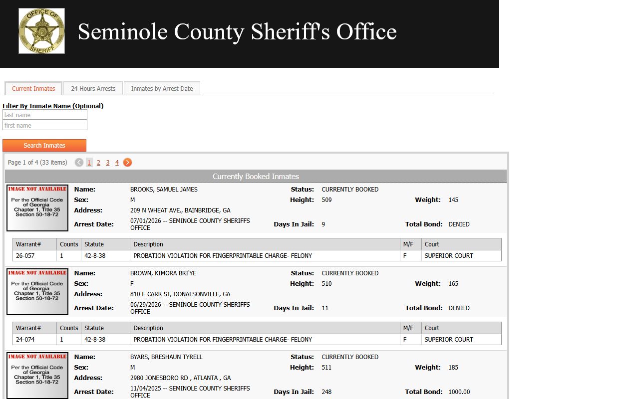 Seminole County inmate records InterOp jail roster