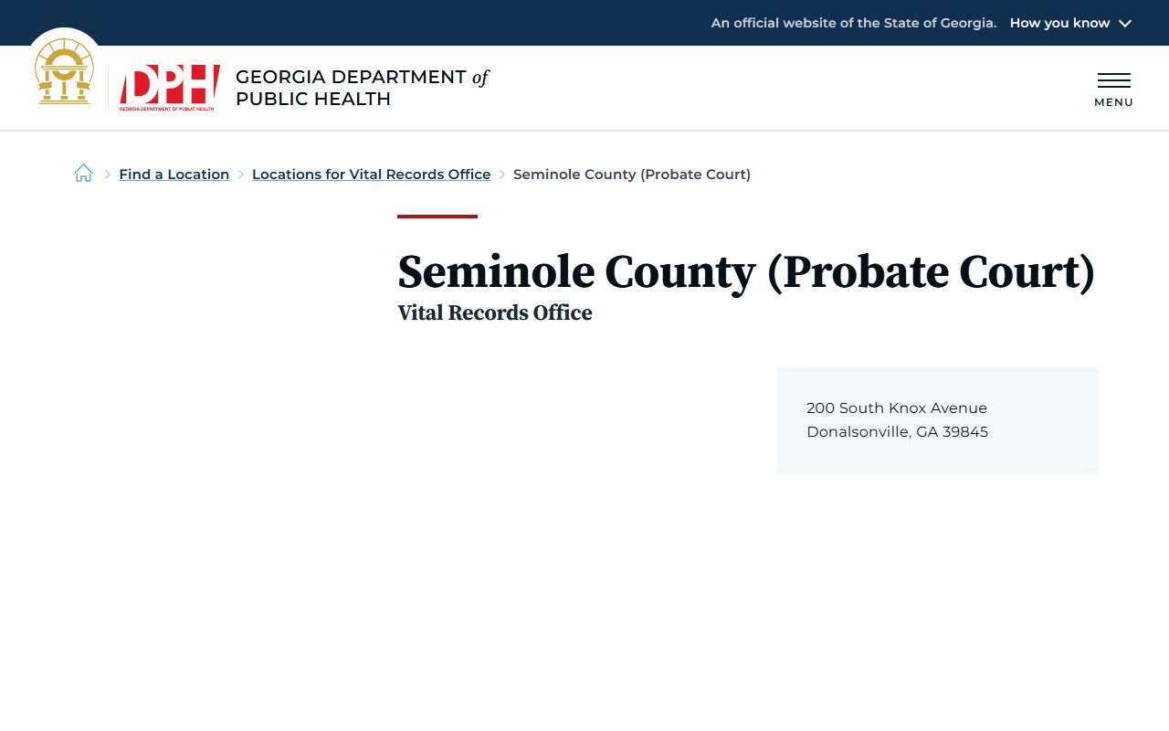 Seminole County marriage records Probate Court DPH location