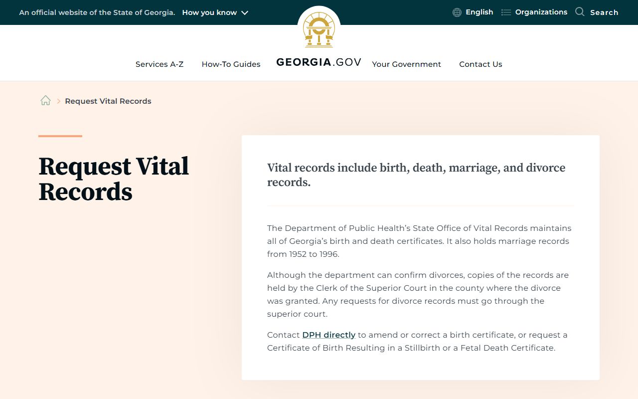Seminole County marriage and divorce records Georgia vital records request