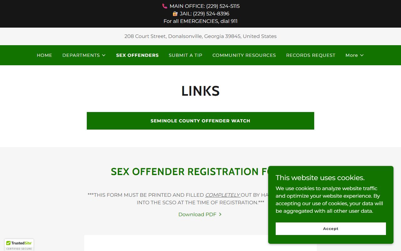 Seminole County warrant records and sheriff sex offender page